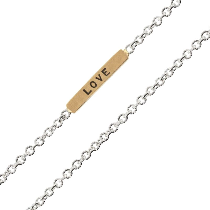 14K White Gold and Sterling Silver Link Bar Love Always Chain Necklace 16 - MJ Christensen Diamonds