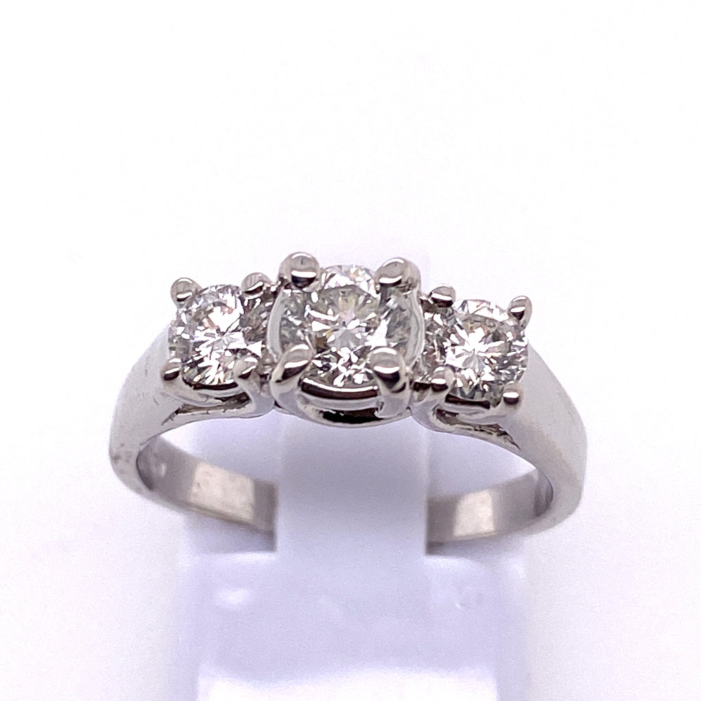 Gabriel & Co Round Diamond Three Stone Engagement Ring in 14K White Gold (1ct) - MJ Christensen Diamonds