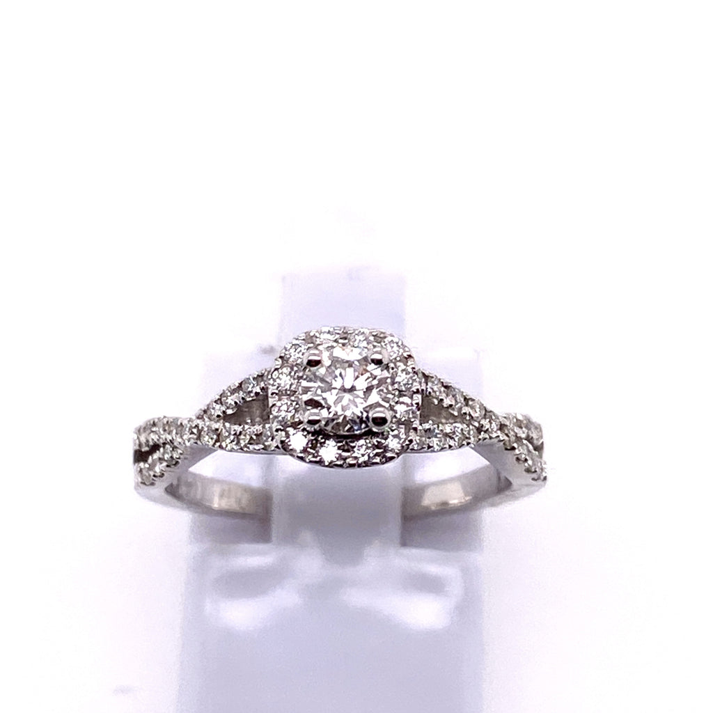 Gabriel & Co Round Diamond Square Halo Twist Diamond Ring in 14K White Gold (0.62ctw) - MJ Christensen Diamonds