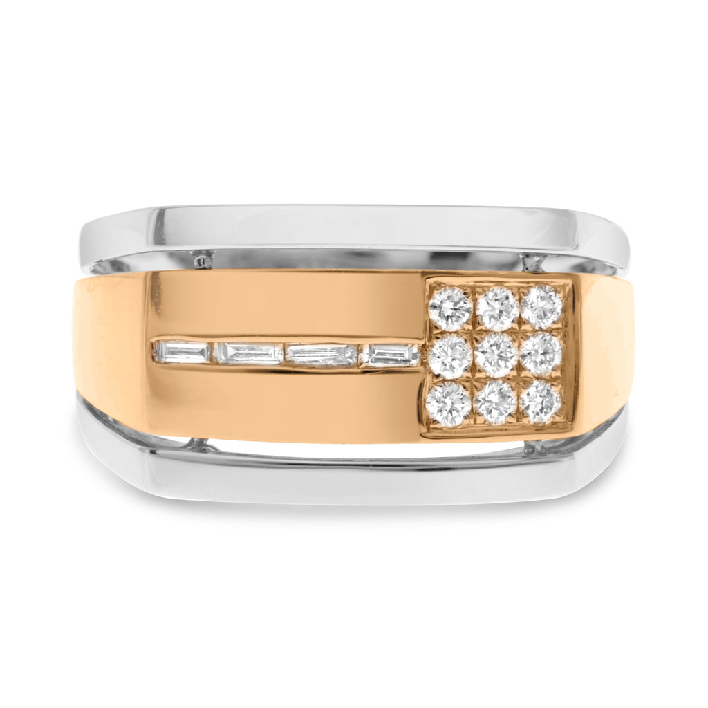 Wide Men's Band with Round and Baguette Diamond in 14K White Gold (0.35tcw) - MJ Christensen Diamonds