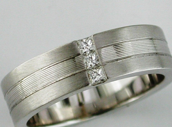 Michael M Round Diamond Three Stone Men's Band in 18K White Gold (0.18ctw) - MJ Christensen Diamonds