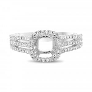 Semi-Mount Halo Three Row Shank Diamond Engagement Ring in 14K White Gold (.41ctw) - MJ Christensen Diamonds