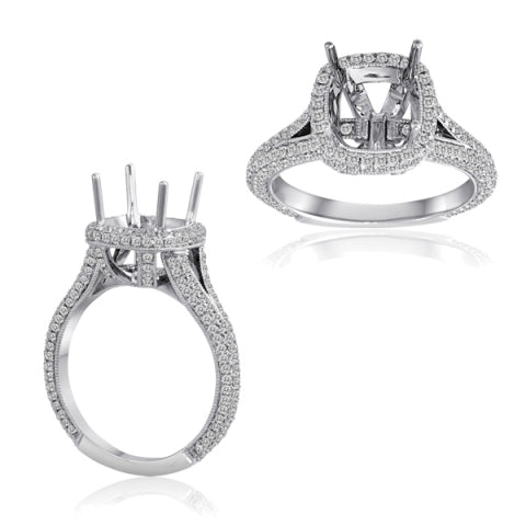 Semi-Mount Halo Pave Split Shank Diamond Engagement Ring in 14K White Gold (0.90ctw) - MJ Christensen Diamonds