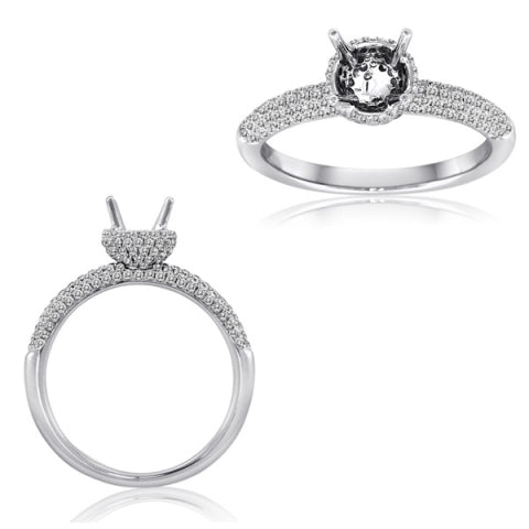 Semi-Mount Halo Pave Diamond Engagement Ring in 14K White Gold (.58ctw) - MJ Christensen Diamonds