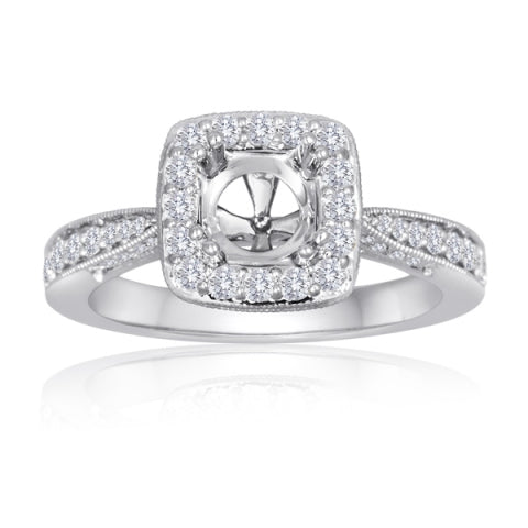 Malo Diamond Halo Milgrain Semi-Mount Engagement Ring in 14K White Gold (.54ctw) - MJ Christensen Diamonds