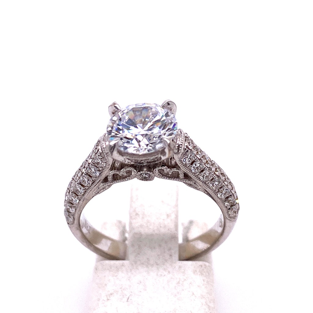 Pave Semi-Mount Engagement Ring in 18K White Gold (.66tcw) - MJ Christensen Diamonds
