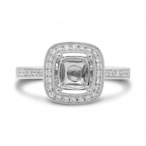 Milgrain Halo Semi-Mount Diamond Engagement Ring - MJ Christensen Diamonds