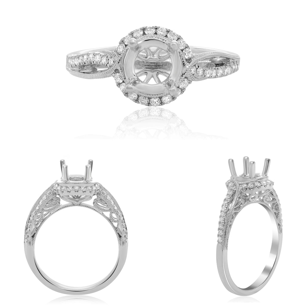 Semi-Mount Halo Engagement Ring in 14K White Gold (0.27ctw) - MJ Christensen Diamonds