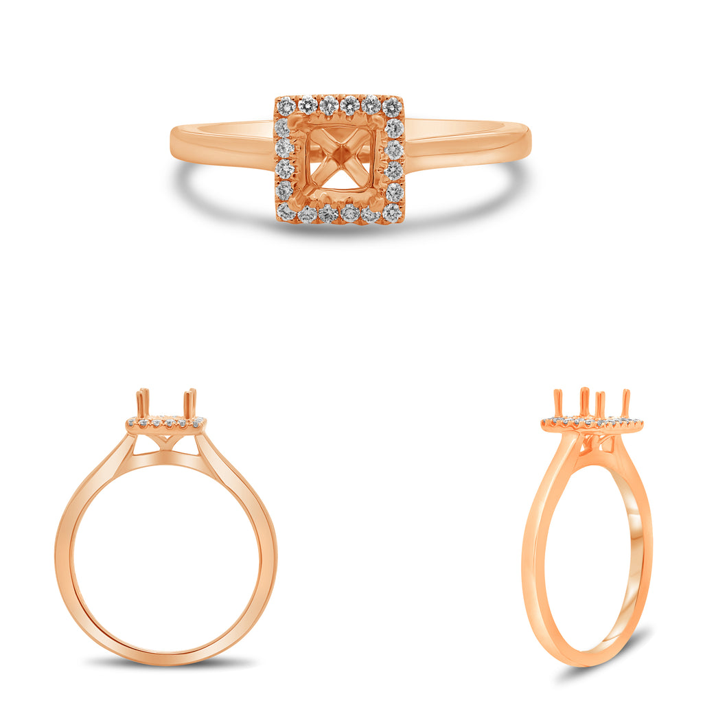 14K Rose Gold Square Halo Semi-Mount Ring in 0.12ctw Diamonds - MJ Christensen Diamonds