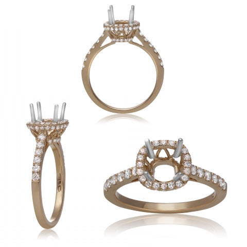 Cushion Halo Semi-Mount Engagement Ring in 14K Yellow Gold (.55ctw) - MJ Christensen Diamonds