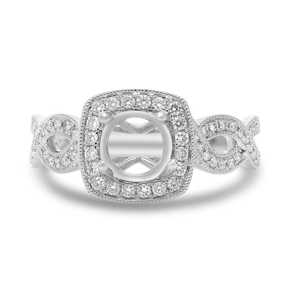 Semi-Mount Infinity Square Halo Engagement Ring in 14K White Gold (.32ctw) - MJ Christensen Diamonds