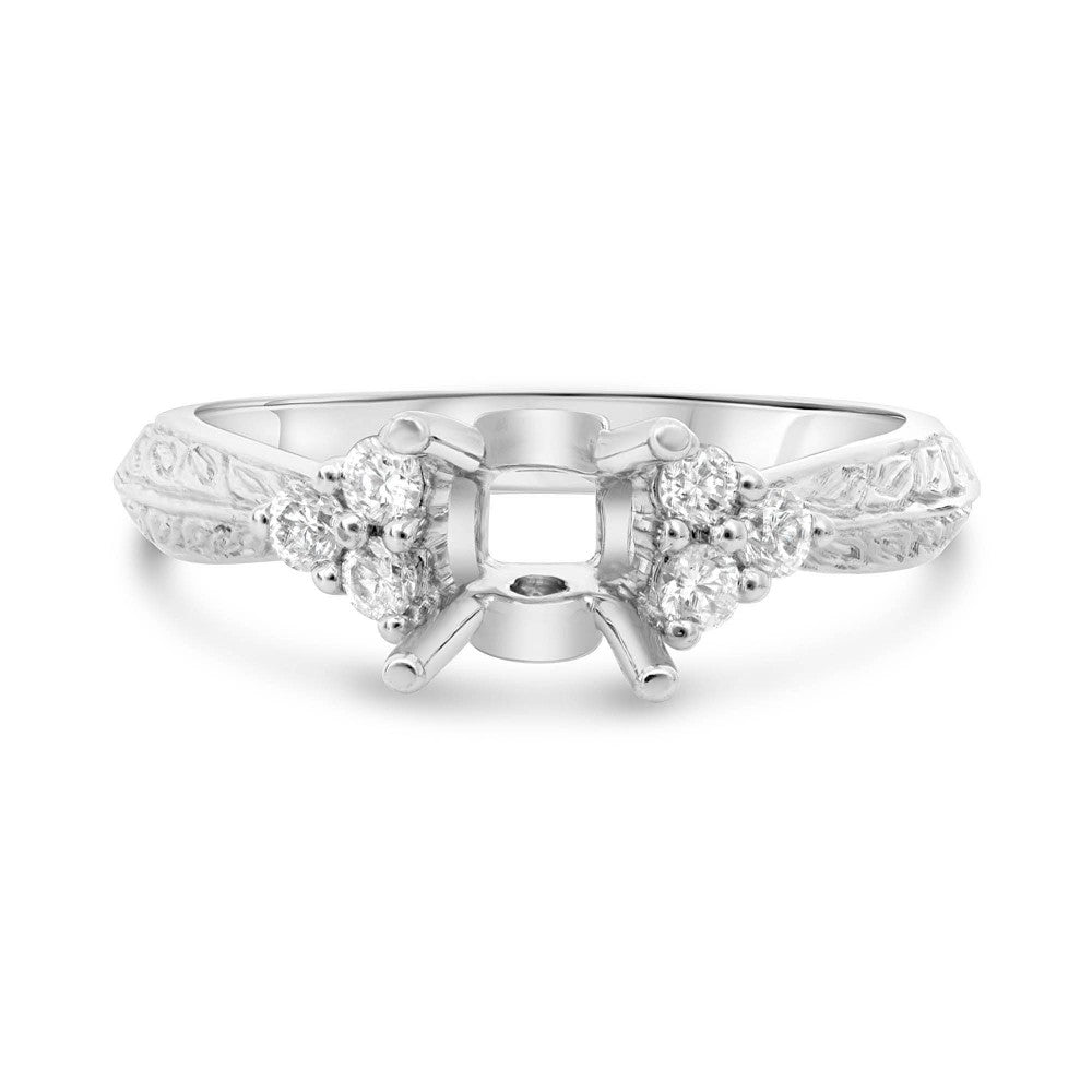 Gabriel & Co. Round Diamond Engraved Semi-Mount Engagement Ring in 14K White Gold (.27ctw) - MJ Christensen Diamonds