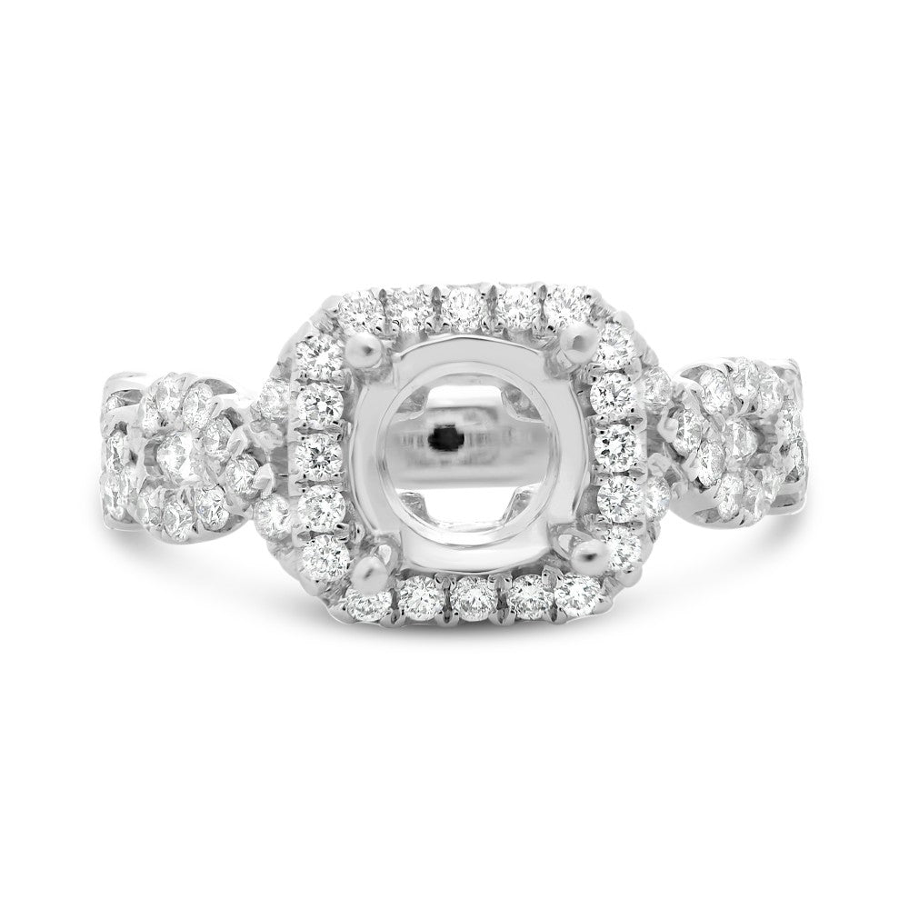 Solid Square Halo Semi-Mount Engagement Ring in 14K White Gold (0.87ctw) - MJ Christensen Diamonds