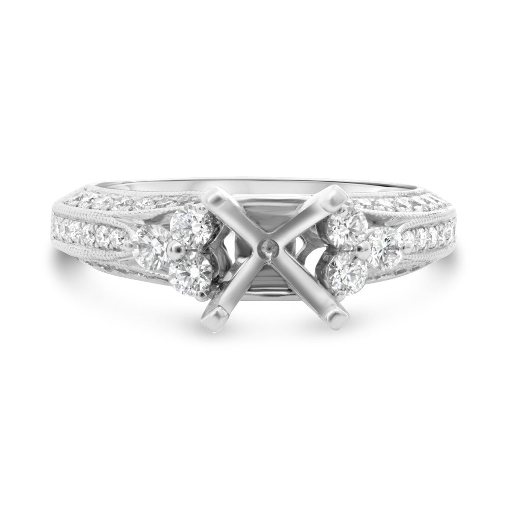 Vintage Semi-Mount Engagement Ring in 14K White Gold (.59ctw) - MJ Christensen Diamonds
