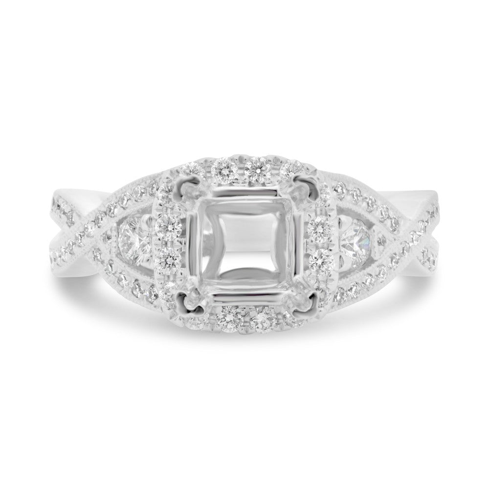 Halo Princess Cut Natural Diamond Semi-Mount Engagement Ring in 14K White Gold - MJ Christensen Diamonds