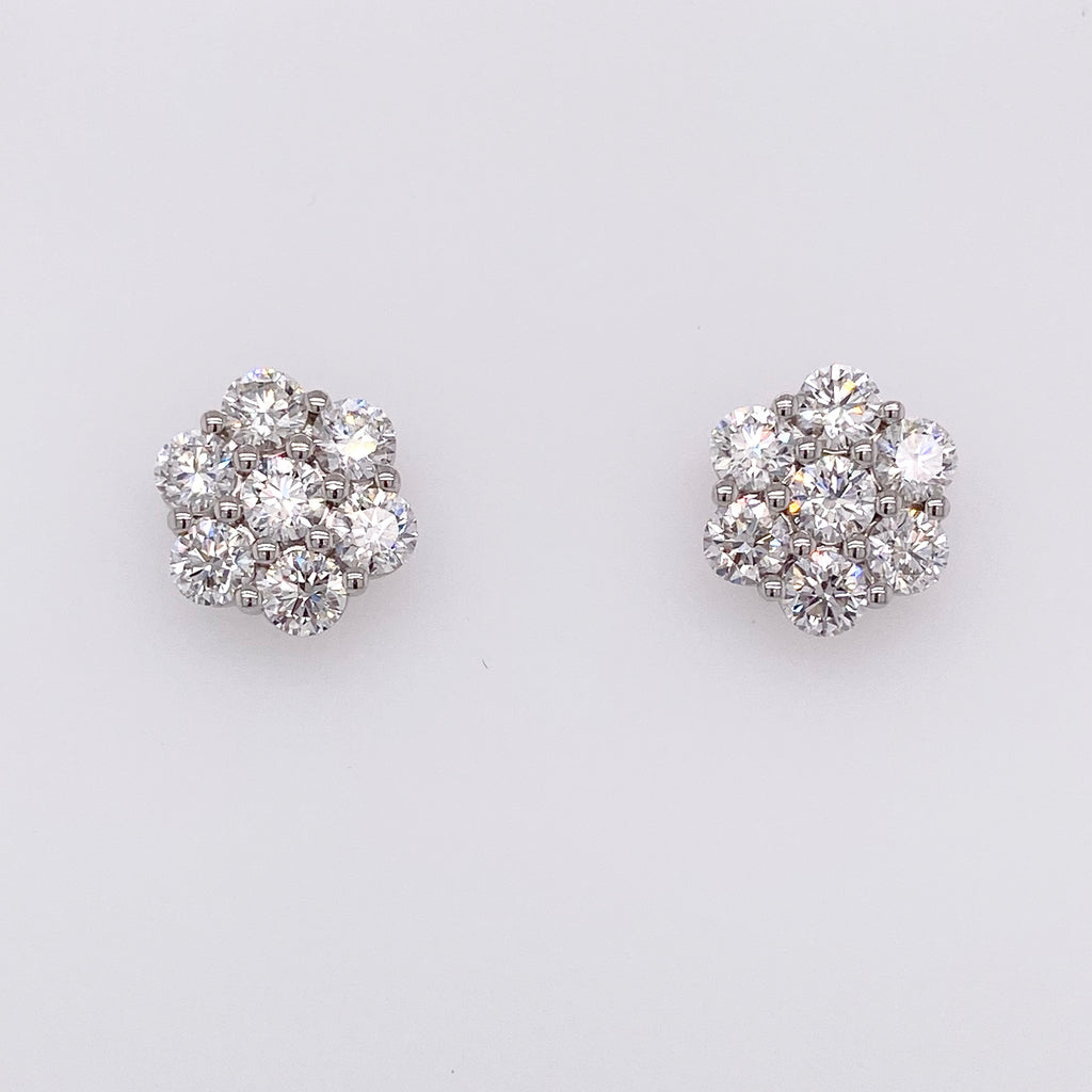 Cluster Stud Earrings in 18K White Gold (3.5ctw) - MJ Christensen Diamonds