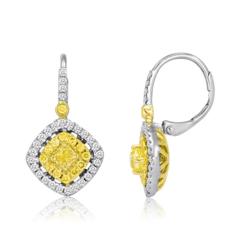 18KWY 1.19ctw Diamond Halo Drop Earrings - MJ Christensen Diamonds