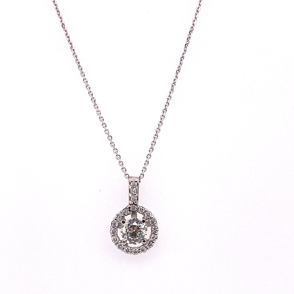 Halvor Round Diamond Center Diamond Halo Pendant in 14K White Gold (.60ctw) - MJ Christensen Diamonds