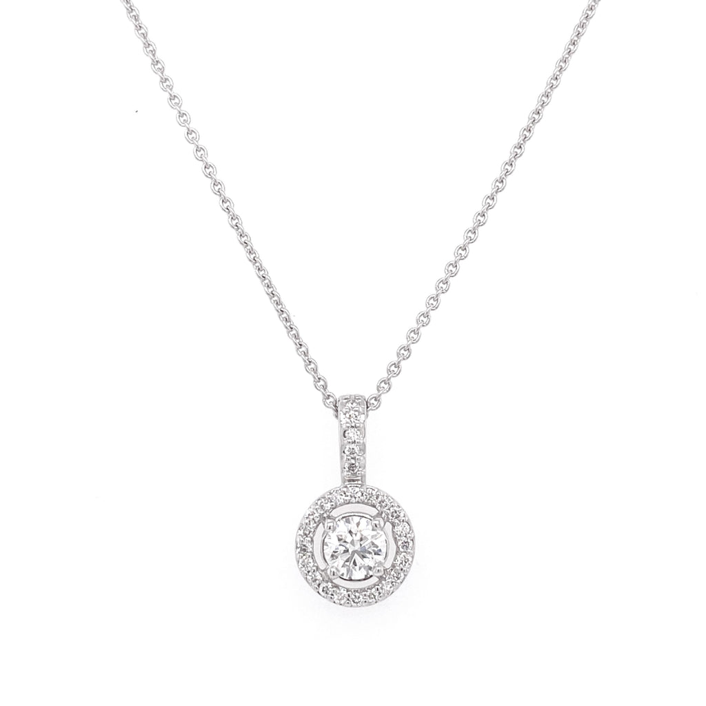 Open Halo Pendant Necklace with 0.60ctw Round Diamond in 18K White Gold - MJ Christensen Diamonds