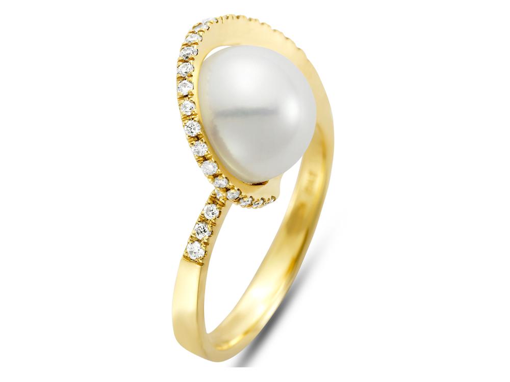 Pearl Twist Over Diamond Ring in 18K White Gold - MJ Christensen Diamonds