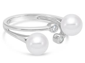 Pearl and Diamond Wrap Ring in 18K White Gold (0.12ctw) - MJ Christensen Diamonds