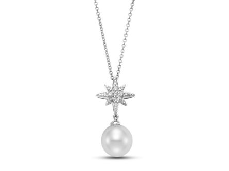 Pearl and Diamond Star Pendant Necklace in 18K Yellow Gold (0.16ctw) - MJ Christensen Diamonds