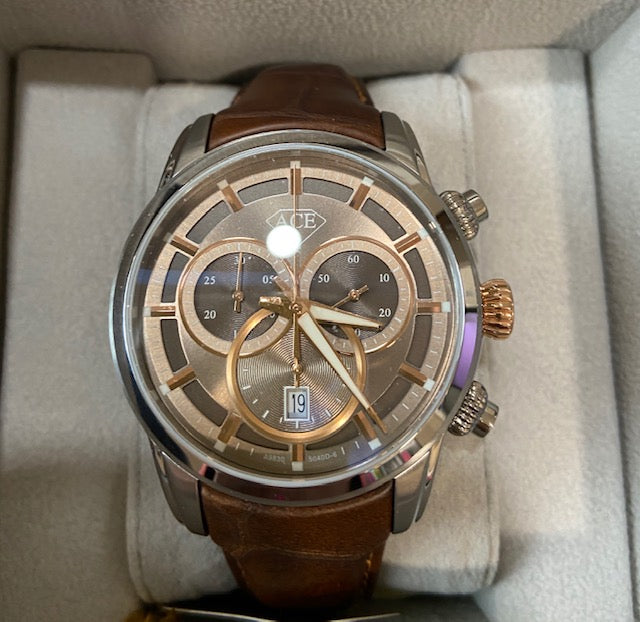 Shinola 10ATM Brown Chronograph Watch with Brownn Strap in Stainless Steel - MJ Christensen Diamonds