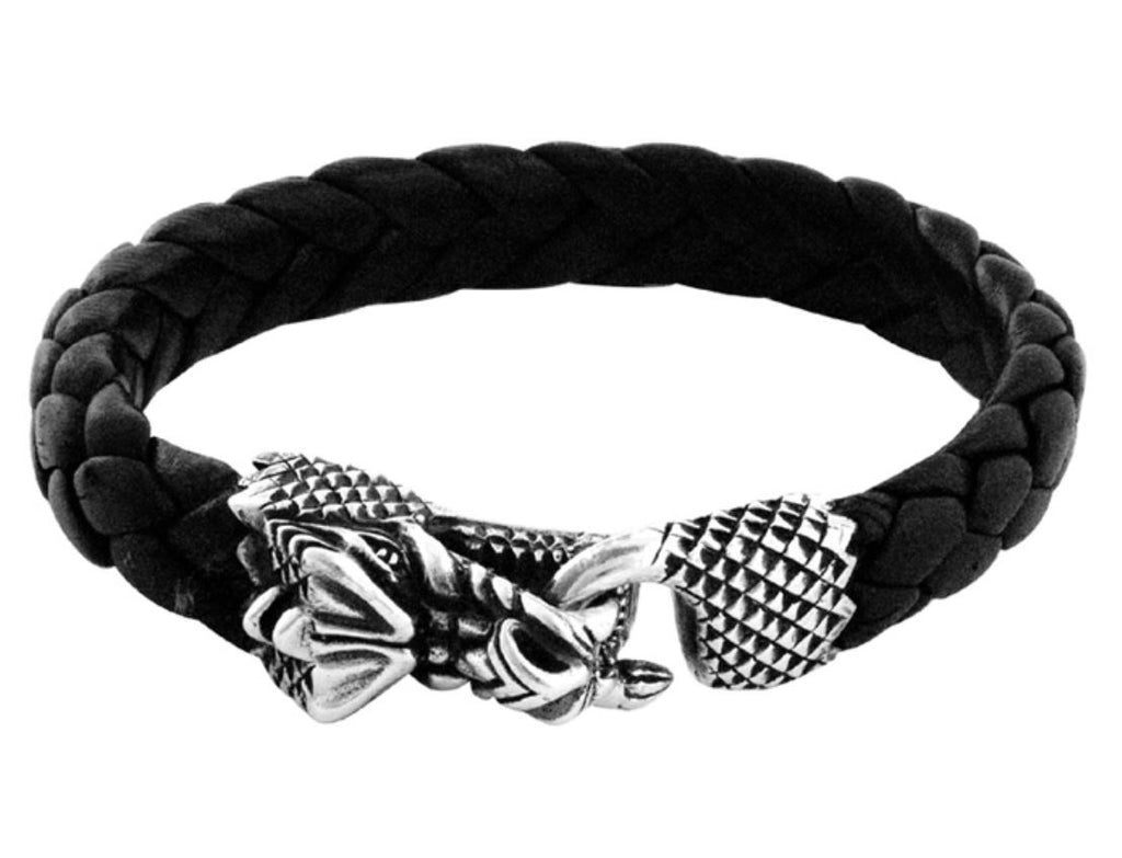 Men's Leather Dragon Clasp Bracelet - MJ Christensen Diamonds