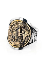 Buffalo Nickel Mens Cigar Band Ring in Sterling Silver - MJ Christensen Diamonds