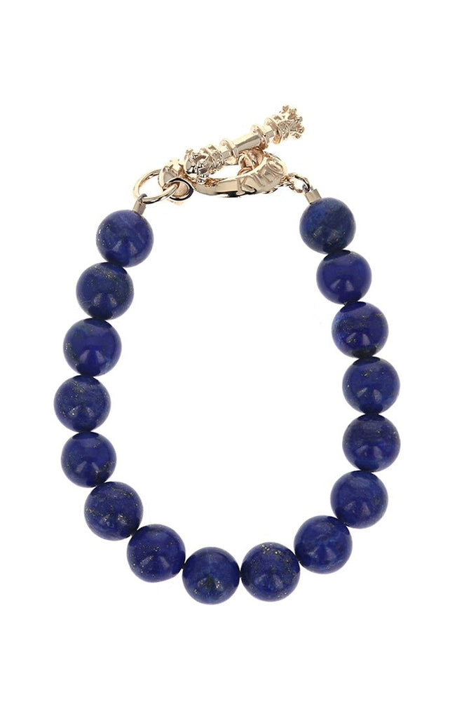 10MM Lapis Bead Bracelet with Toggle Clasp in 10K Yellow Gold (8.75") - MJ Christensen Diamonds