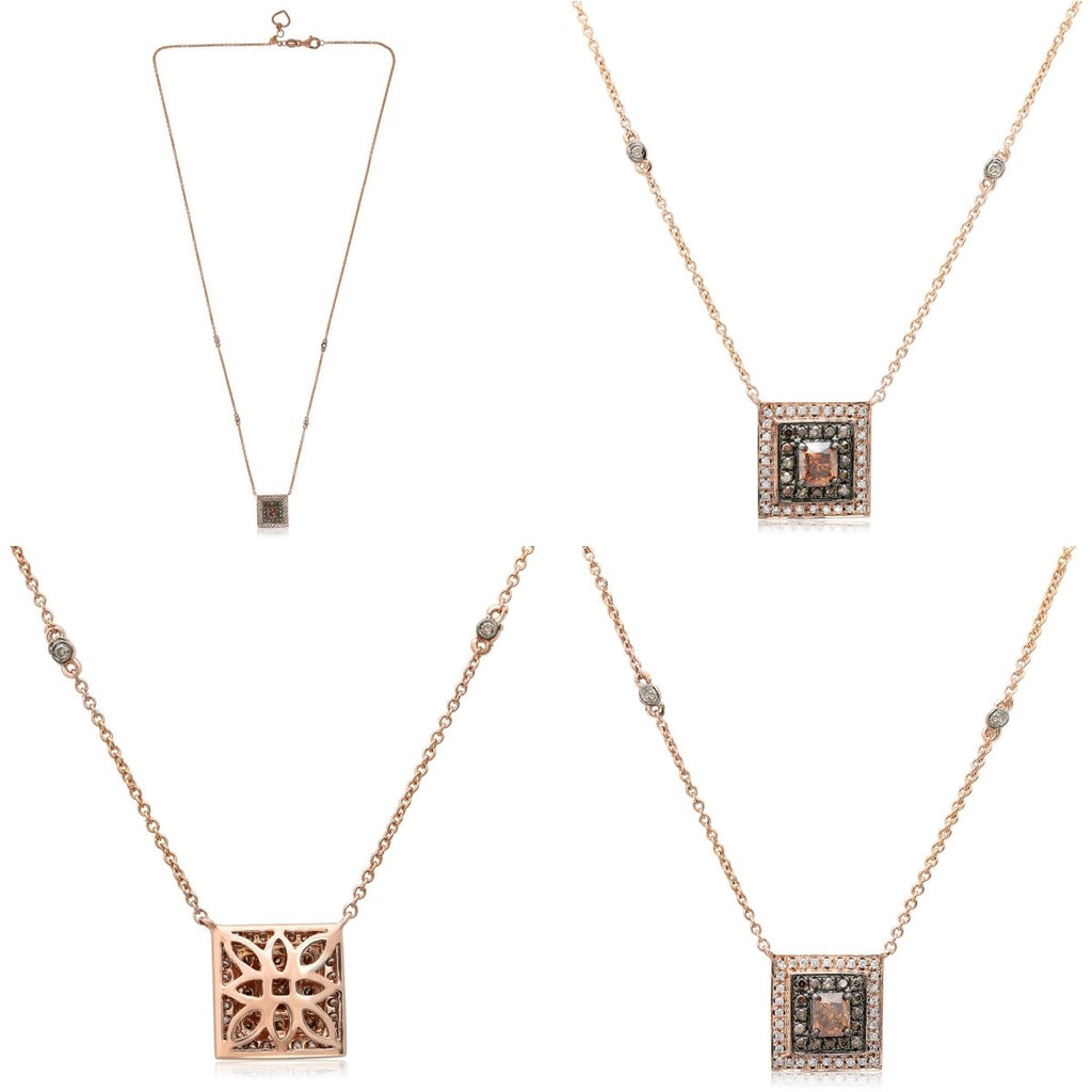 14K Diamond Double Halo Adjustable Chain Necklace with Stations in White Gold (0.65ctw) - MJ Christensen Diamonds