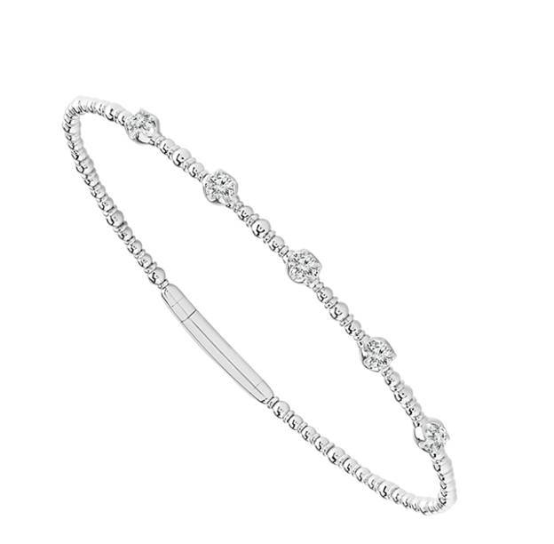 14K White Gold and Titanium 5 Station Flex Bangle Bracelet (0.33ctw) - MJ Christensen Diamonds