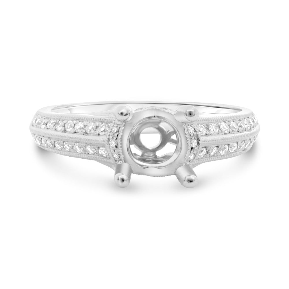 14K White Gold Double Row Diamond Band Semi - Mount Ring - MJ Christensen Diamonds