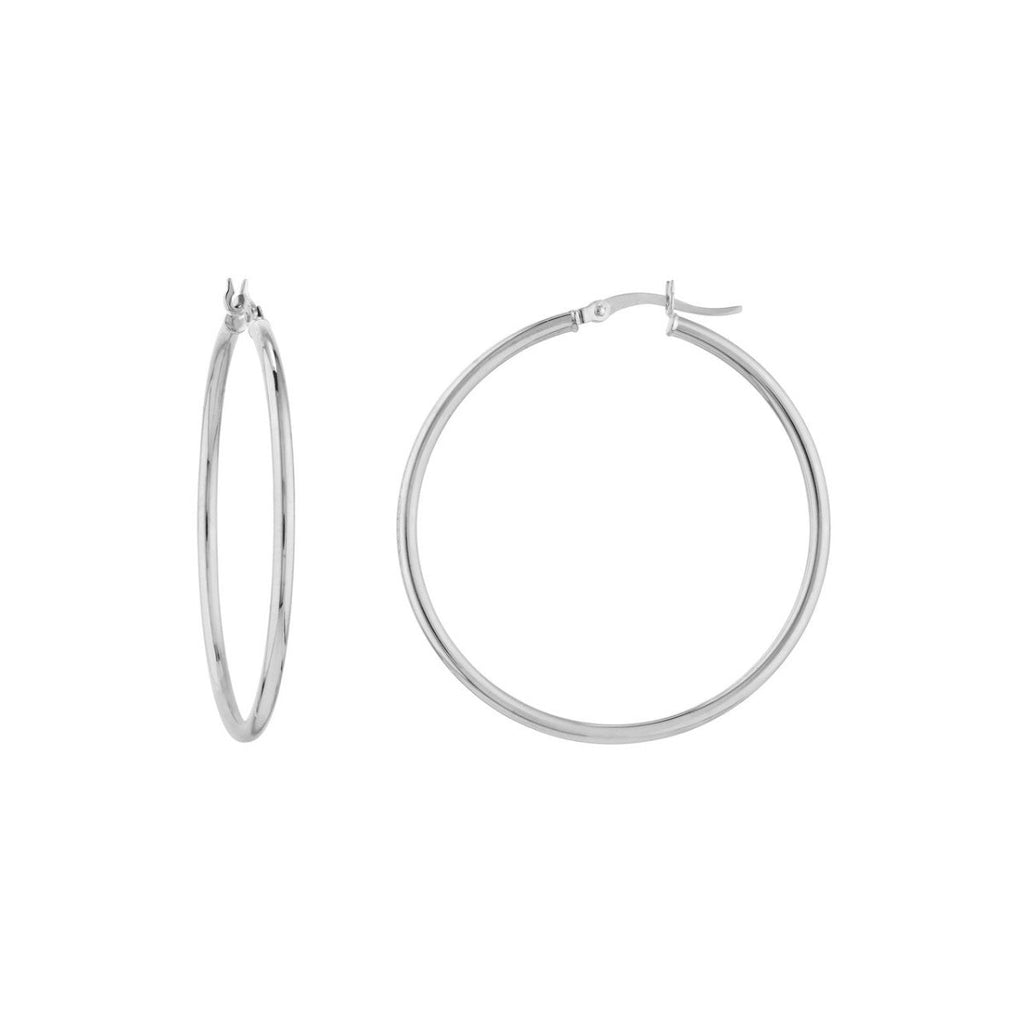 14K White Gold Large Round Tube Hoop Earrings in Bright Polished - MJ Christensen Diamonds
