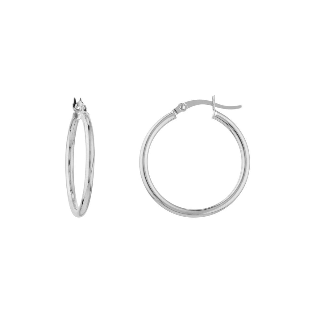 14K White Gold Medium Round Tube Hoop Earrings in White Gold - MJ Christensen Diamonds