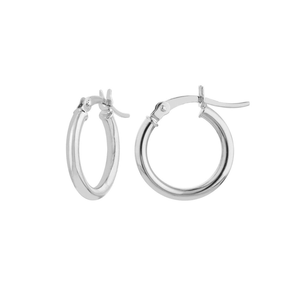 14K White Gold Round Tube Huggie Hoop Earrings in 14K White Gold - MJ Christensen Diamonds