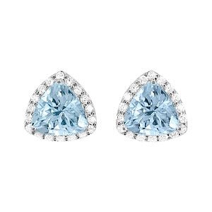 14K White Gold Trillion Tanzanite and Diamond Halo Stud Earrings (2.59ctw) - MJ Christensen Diamonds