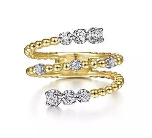 14K Yellow and White Gold .36ctw Diamond Bypass Wrap Fashion Ring in Yellow Gold - MJ Christensen Diamonds