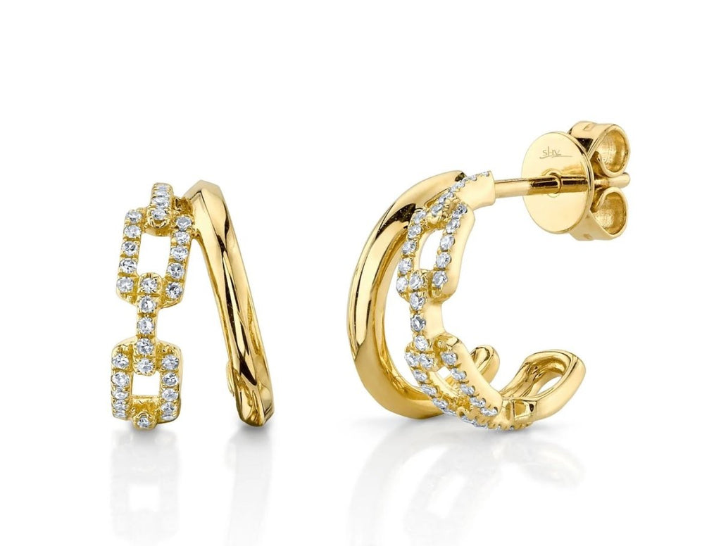 14K Yellow Gold 0.15ctw Diamond 2 Row Link Huggie Stud Earrings in Yellow Gold - MJ Christensen Diamonds