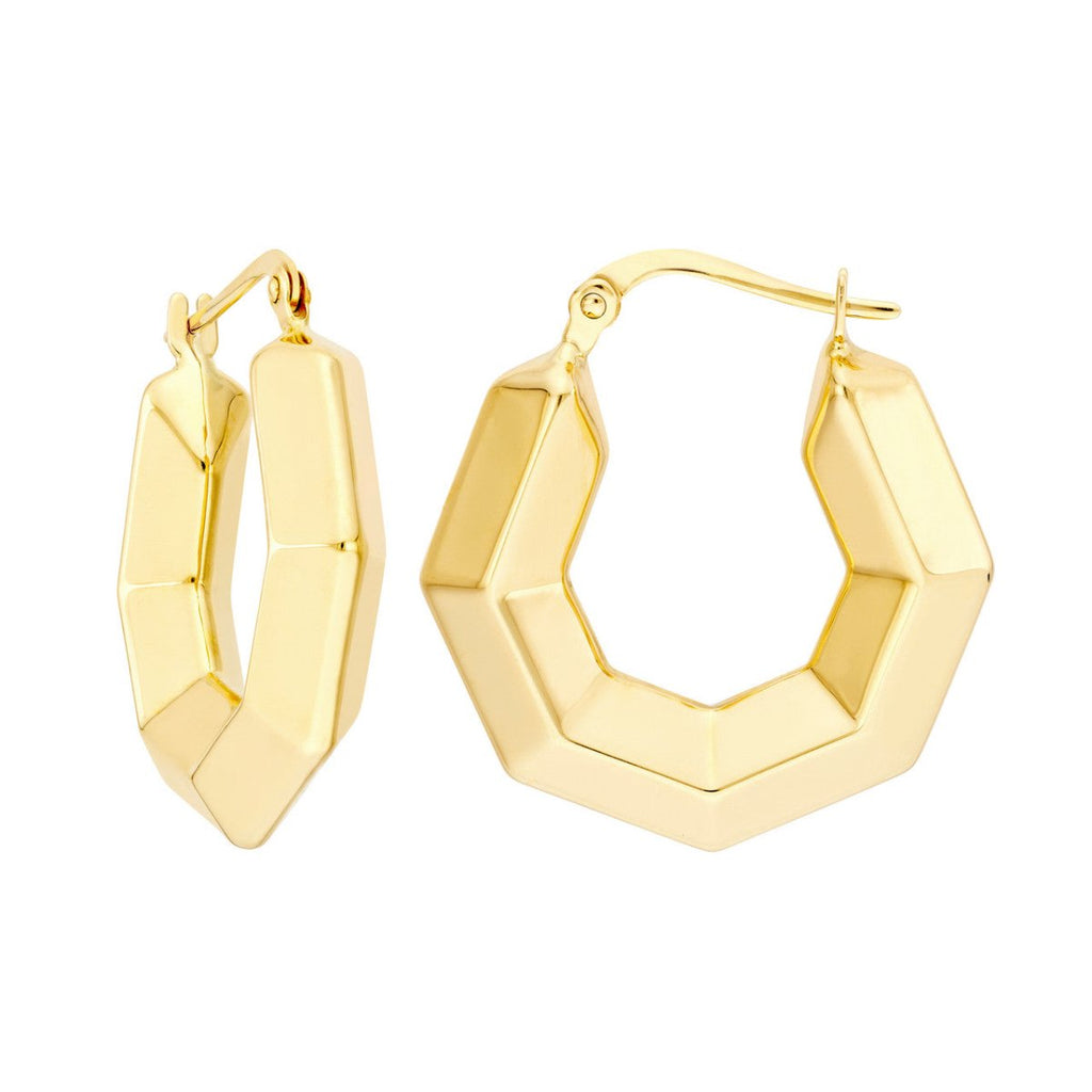 14K Yellow Gold 3D Hex Hoop Earrings in Yellow Gold - MJ Christensen Diamonds