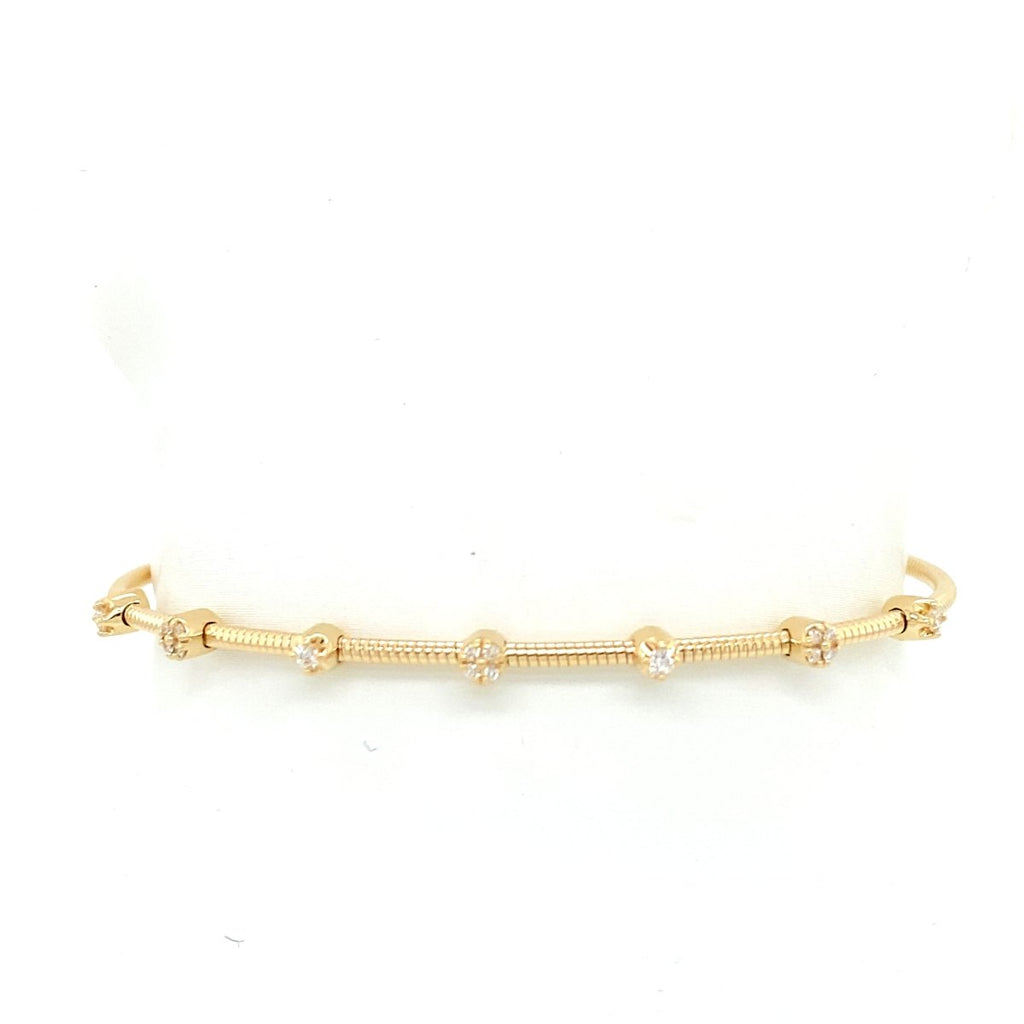 14K Yellow Gold and Titanium 0.17ctw Diamond J/SI 7 Stone Station Wire Flex Bangle Bracelet in Gold - MJ Christensen Diamonds