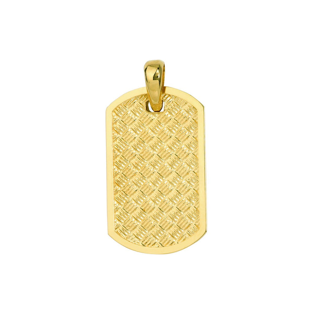 14K Yellow Gold Basket Weave Large Dog Tag Pendant - MJ Christensen Diamonds