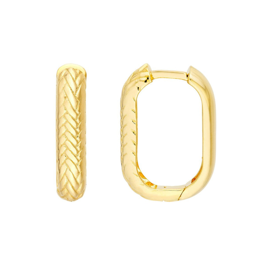 14K Yellow Gold Diamond Cut Rectangular Hoop Earrings - MJ Christensen Diamonds