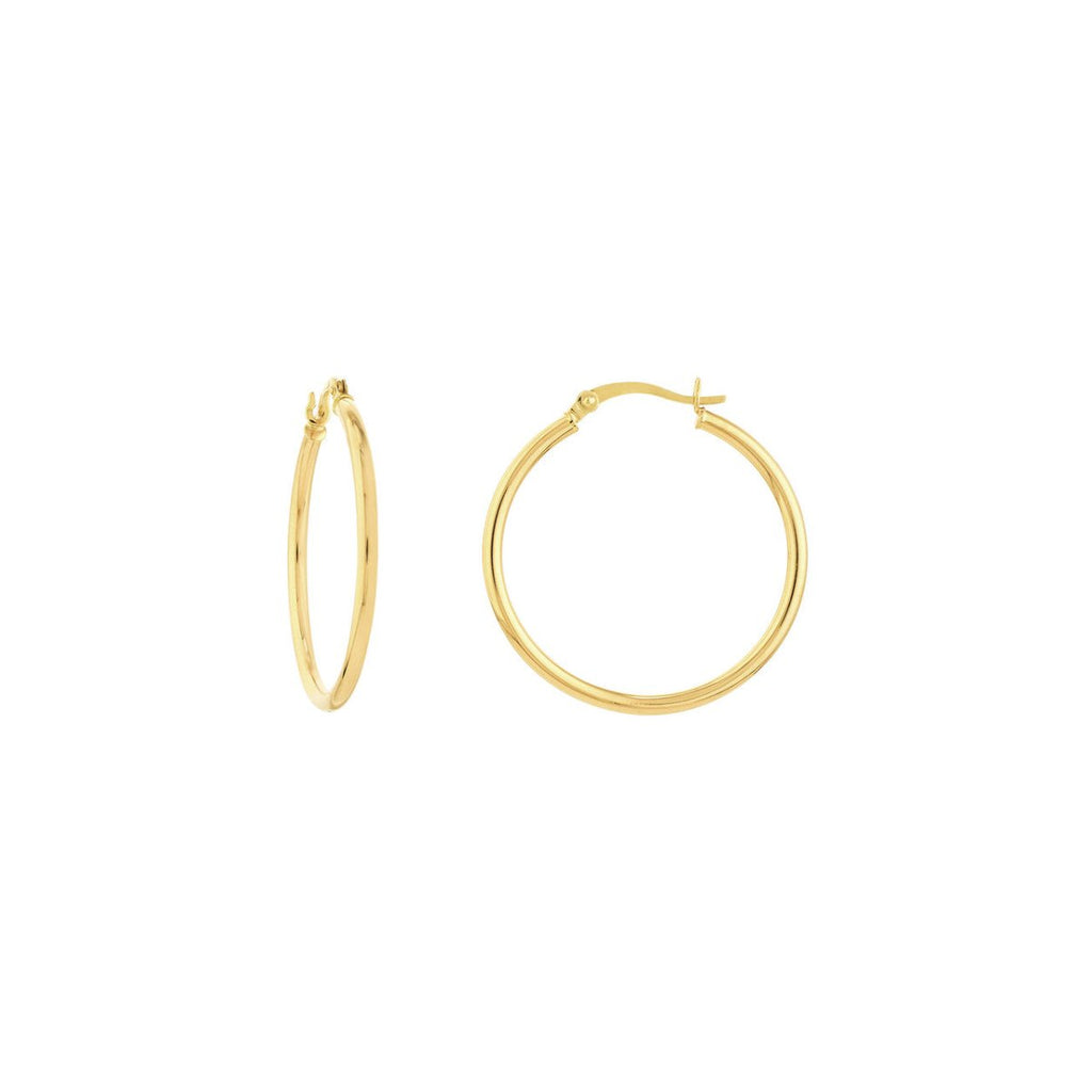 14K Yellow Gold Medium Round Tube Hoop Earrings in Yellow Gold - MJ Christensen Diamonds