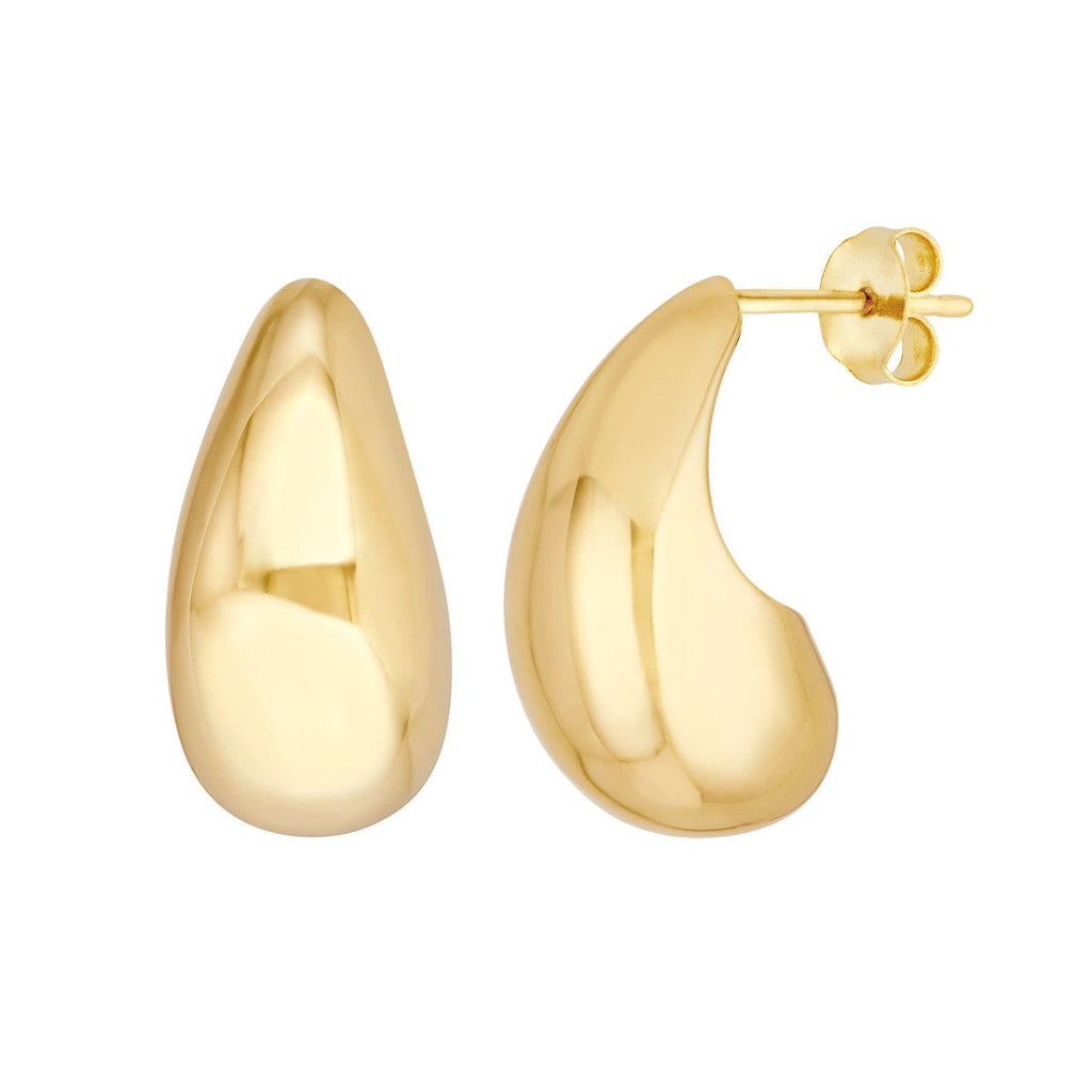 14K Yellow Gold Medium Teardrop Dome Stud Earrings in Yellow Gold - MJ Christensen Diamonds