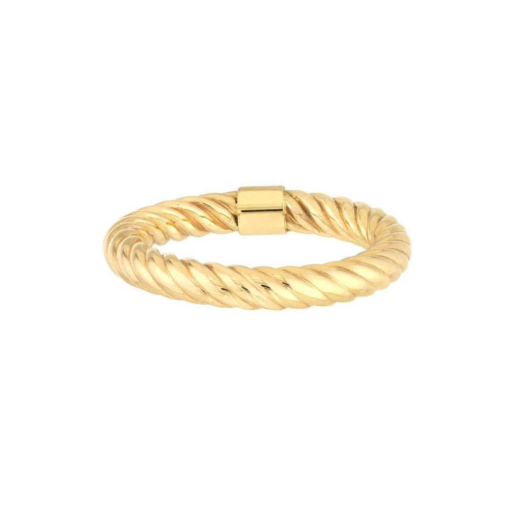 14K Yellow Gold Twisted Rope Tube Fashion Ring in Bright Polished Finish - MJ Christensen Diamonds