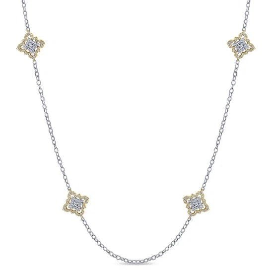 18K White and Yellow Gold 6 Station Diamond Necklace 32" (3.47ctw) - MJ Christensen Diamonds