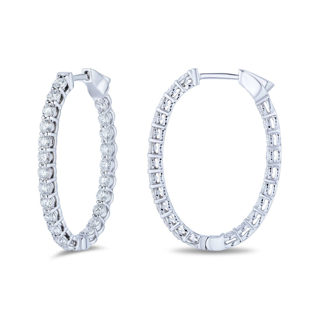 18K White Gold 2.42ctw G+/VS Oval Medium Hoop Earrings - MJ Christensen Diamonds