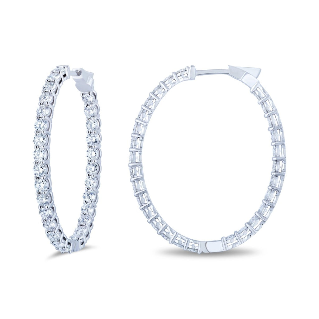 18K White Gold 4.20ctw Inside Out Oval Medium Hoop Earrings - MJ Christensen Diamonds