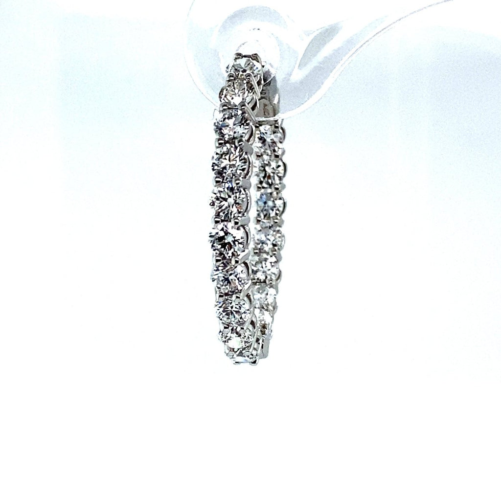 18K White Gold 5.10ctw Round Diamond Oval Inside Outside Medium Hoop Earrings - MJ Christensen Diamonds